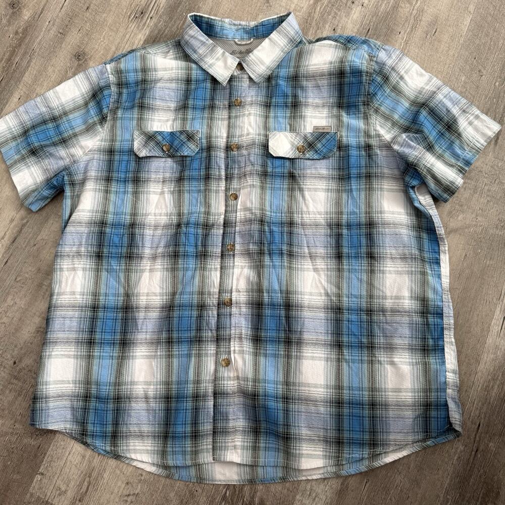 Eddie Bauer Shirt Mens Size 2XL Blue Plaid Outdoors Vented Button Up Fishing S/S